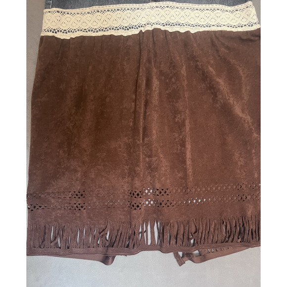 VTG Gap Upcycled Denim & Brown Fringe Skirt Women Sz 16 Western Cowgirl USA - Picture 7 of 11